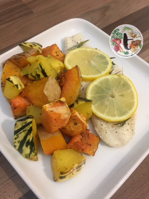 Roasted squashes and white fish | Courges rôties et poisson blanc